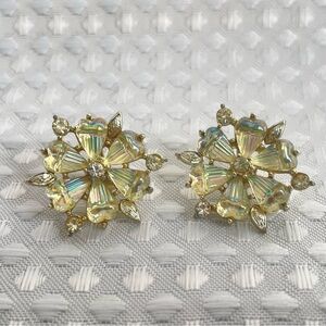 Vtg MCM Signed CORO Starburst Clip-on Earrings Aurora Borealis Floral 1960s #635